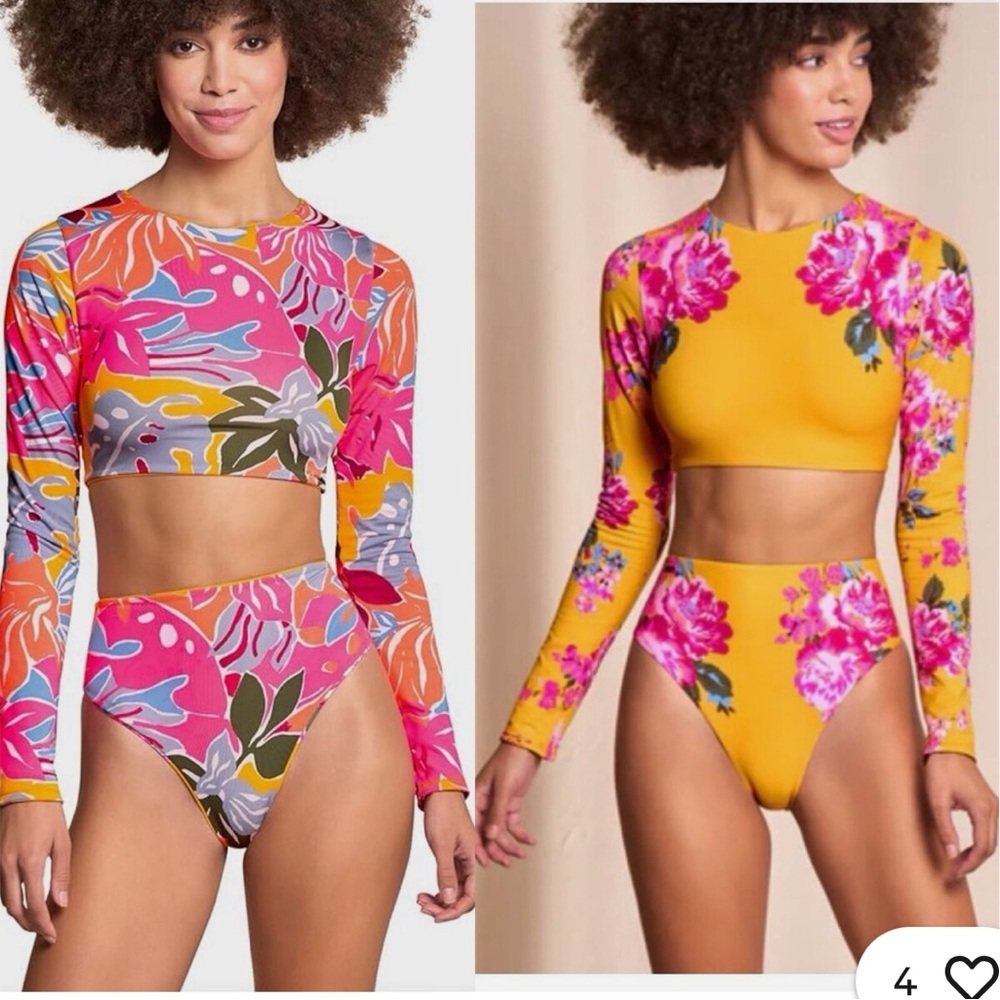 ISO - MAAJI Long Sleeve Crop Top Rashguard & Bikini Bottom
